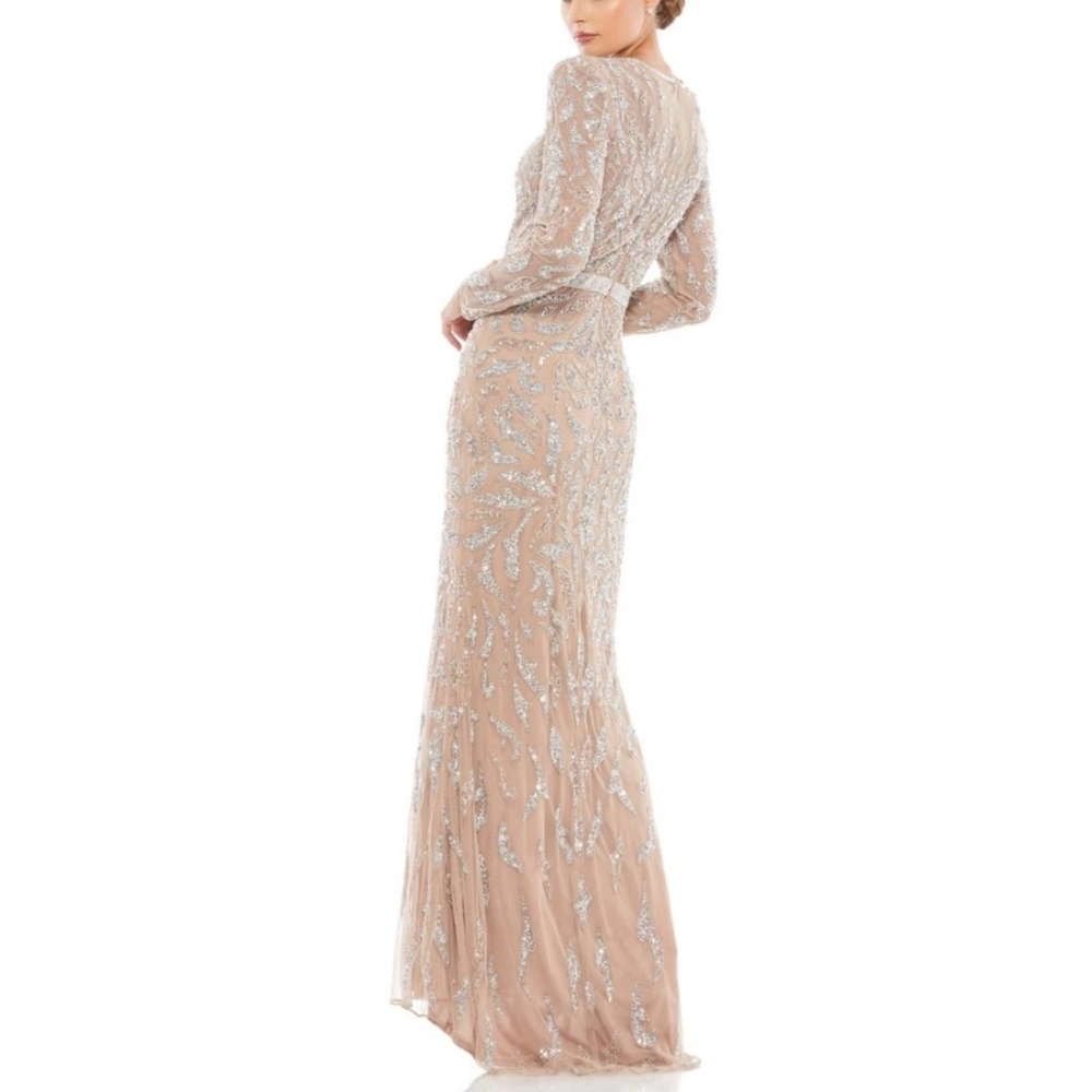 Mac Duggal |Beaded Long Sleeve Gown in Mocha Style 5124 USED ONCE AS NEW Size 10